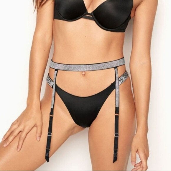 VICTORIA'S SECRET Very Sexy Shine Strap Leopard Strap Garter Belt xs/s black - Picture 1 of 4